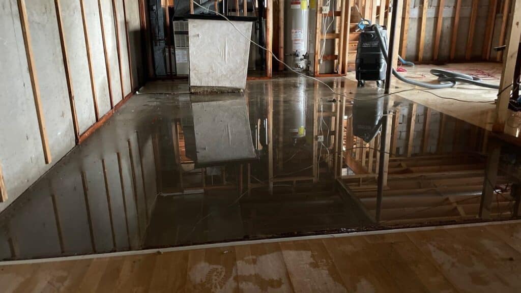 Flooded basement with standing water