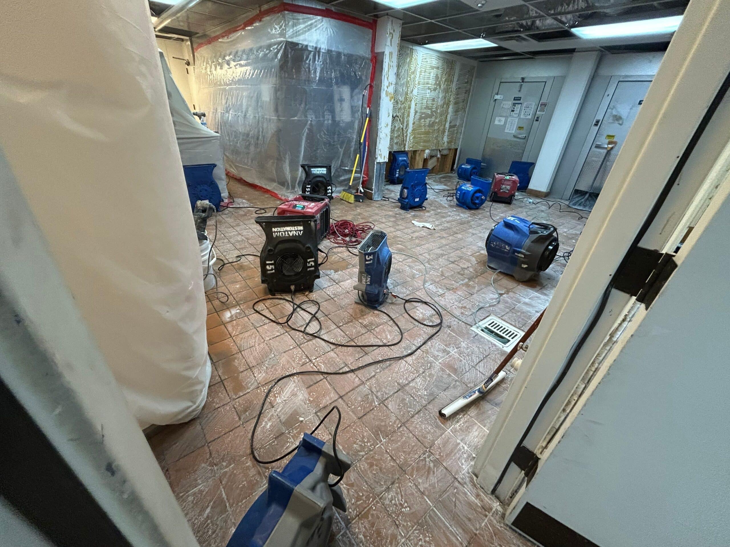 Water damage restoration site