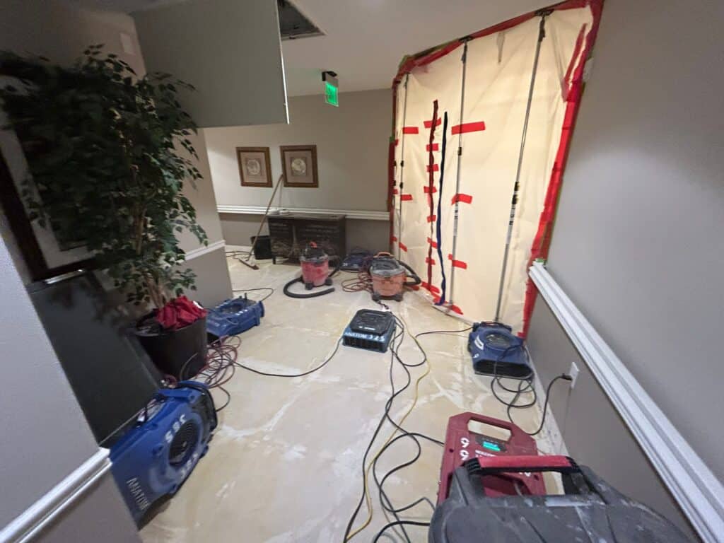 Water damage restoration setup