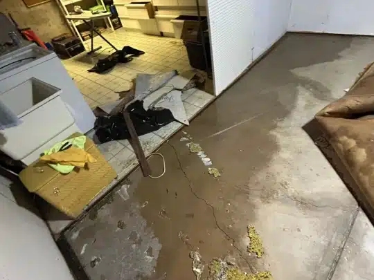Basement moisture intrusion damage